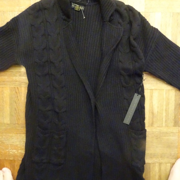 NWT HOUSE OF HARLOW 1960 THICK BLACK LONG CARDIGAN WITH POCKETS IN FRONT - Picture 2 of 3